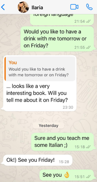 Client message screenshot from Ilaria showing results after coaching
