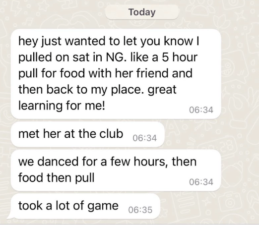 Client message screenshot from Client showing results after coaching