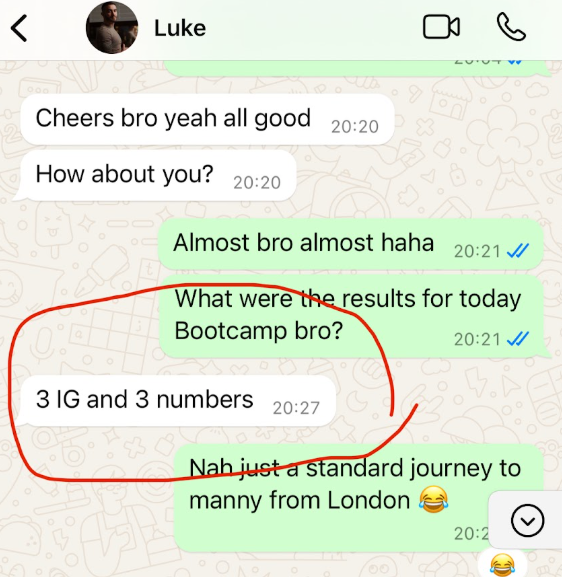 Client message screenshot from Luke showing results after coaching